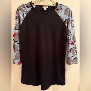 LuLaRoe Disney Randy Eeyore baseball tee. Black body w/ Eeyore & raglan sleeves